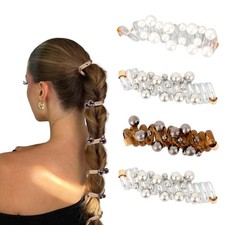 4pcs Elastic Spiral Hair Ties, Plastic Hair-Friendly Pearl Telephone Phone Co...