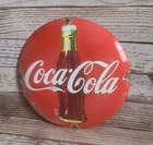 Vintage Coca Cola Porcelain Enamel Metal Coke Soda Bottle Domed Sign