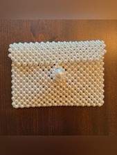 White Pearl Beaded Clutch Purse Formal Evening Bag - vintage y2k handmade