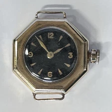 Antique 14k Gold Wadsworth Nicolet 1916 Octagon Watch Black Dial 697665