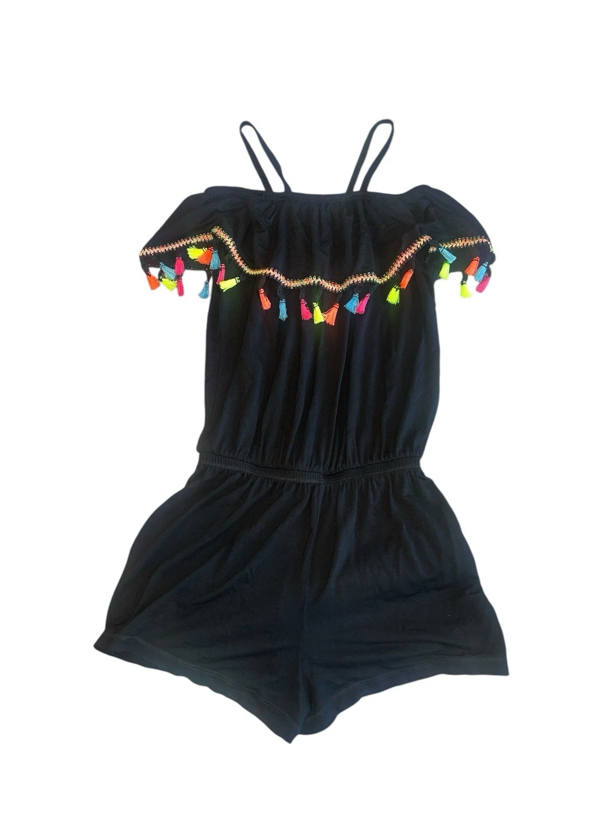 Random Hearts Girls Neon Tassel Off The Shoulder Romper Size 6x