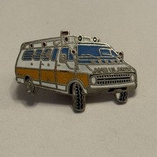 Ambulance Van Type White And Orange Enamel Lapel Pin Pinback VTG