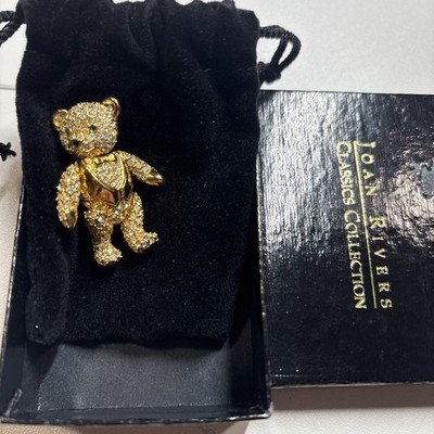 Retired Exquisite Joan Rivers Articulated Pave Crystal Teddy Bear Pin Brooc
