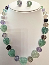 LOLA ROSE MOTTLED GREEN / PURPLE FLUORITE GEMSTONE HEART NECKLACE 18"+ -  NWOT