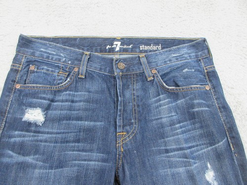 Jeans 7 For All Mankind Uomo 31x34 Standard Distressed Denim Bottoni Pantaloni Fly - Foto 3 di 23