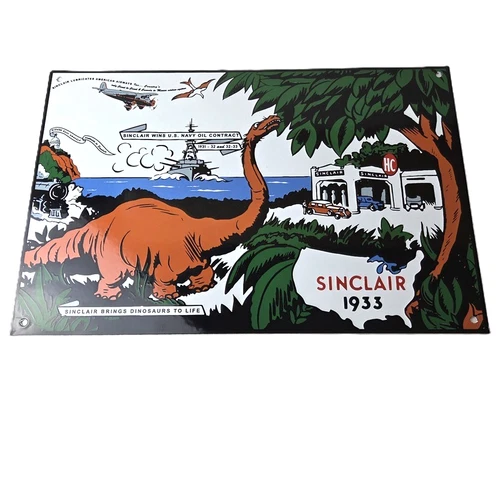 Vintage Sinclair Gasoline Sign - HC Service Station Navy Train Porcelain Sign