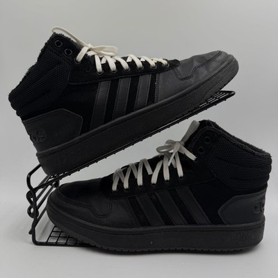 Adidas Hoops 2.0 Mid Triple Schwarz Turnschuhe Größe UK 8 Herren Leder Hoch B44621
