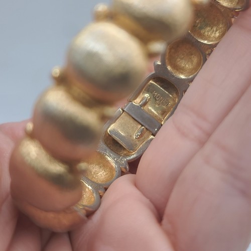 Vintage Monet goldfarben gebürstet gewölbt Gliederarmband modernistischer Stil 6,5" - Bild 9 von 12