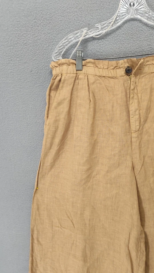 Pantalón Lou & Grey Mujer S Tostado Claro Caqui Pierna Ancha Recortado Volantes Dobladillo Mezcla de Lino Foto 2 de 4