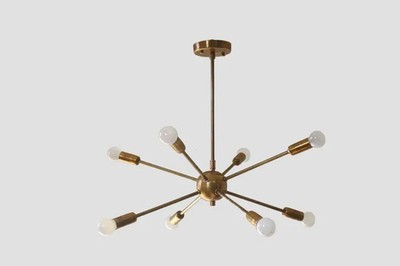 8-Light Mid Century Modern Brass Sputnik Chandelier Light Fixture