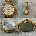 Vtg Carriage Timex Watch Women Gold Tone Indiglo stretchy ( Needs Battery )