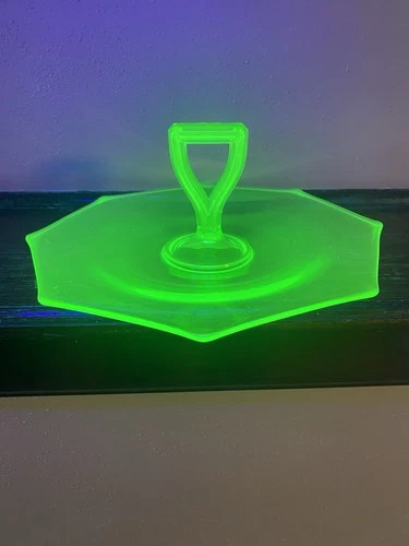 Antique 10 1/2" Green Depression Uranium glass Octagon Serving Tray
