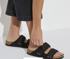 Birkenstock Sandals Uji Nubuck Suede Leather Black Unisex Retro US 7 EU 38 New