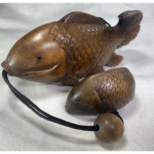 Japanese Wooden Inro with Fish Netsuke Traditional Craft Collectible