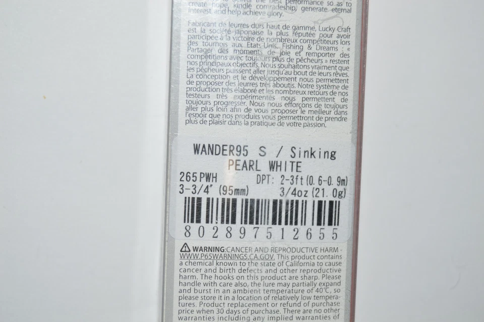 Lucky Craft Wander 95 señuelo de hundimiento 3,75" 3/4 oz blanco perla Foto 2 de 2