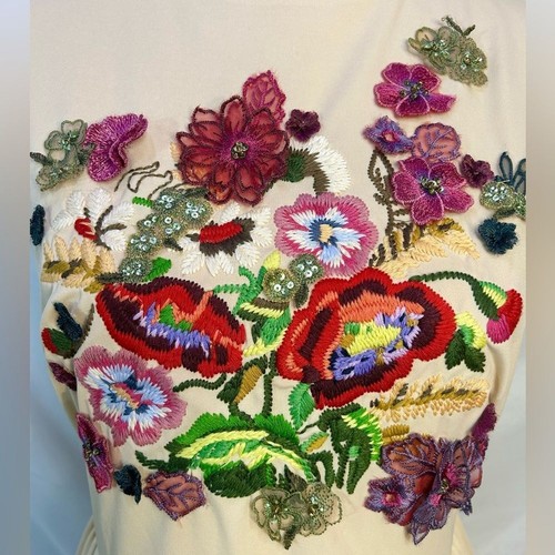 Abito A-Line Label by Five Twelve panna colorato ricamo floreale applique tg 8 - Foto 3 di 15