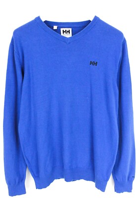 HELLY HANSEN Slim Fit Jumper Men's LARGE Pullover Knitted V-Neck Blue
