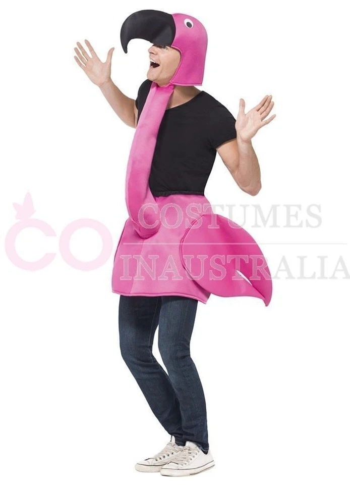 Adult Flamingo Bird Costume Unisex Mens Ladies Animal Zoo Party Pink Fancy Dress - Image 2 of 4