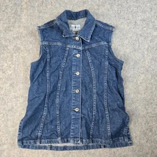 Vtg French Dressing Jeans Wear Paris Denim Jacket Vest Women Blue Dark Wash 8