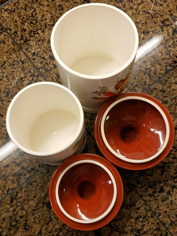 Vtg. Porcelain Canisters 60/70's Vegetables & Fruit Mark Rosenfeld