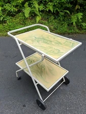 Samsonite MCM Two-Tiered Art Deco Patio Drink Cart Fiberglass & Enameled Steel