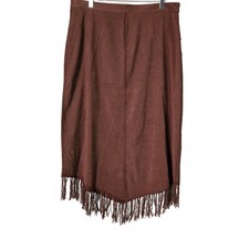 Canyon Road Fringe Skirt Women XL Brown Western Faux Suede Decorative Stitching
