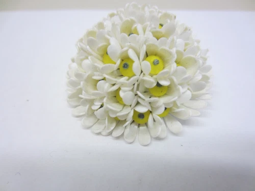 Vintage West Germany FLOWER BROOCH Pin White & Yellow Costume Jewelry