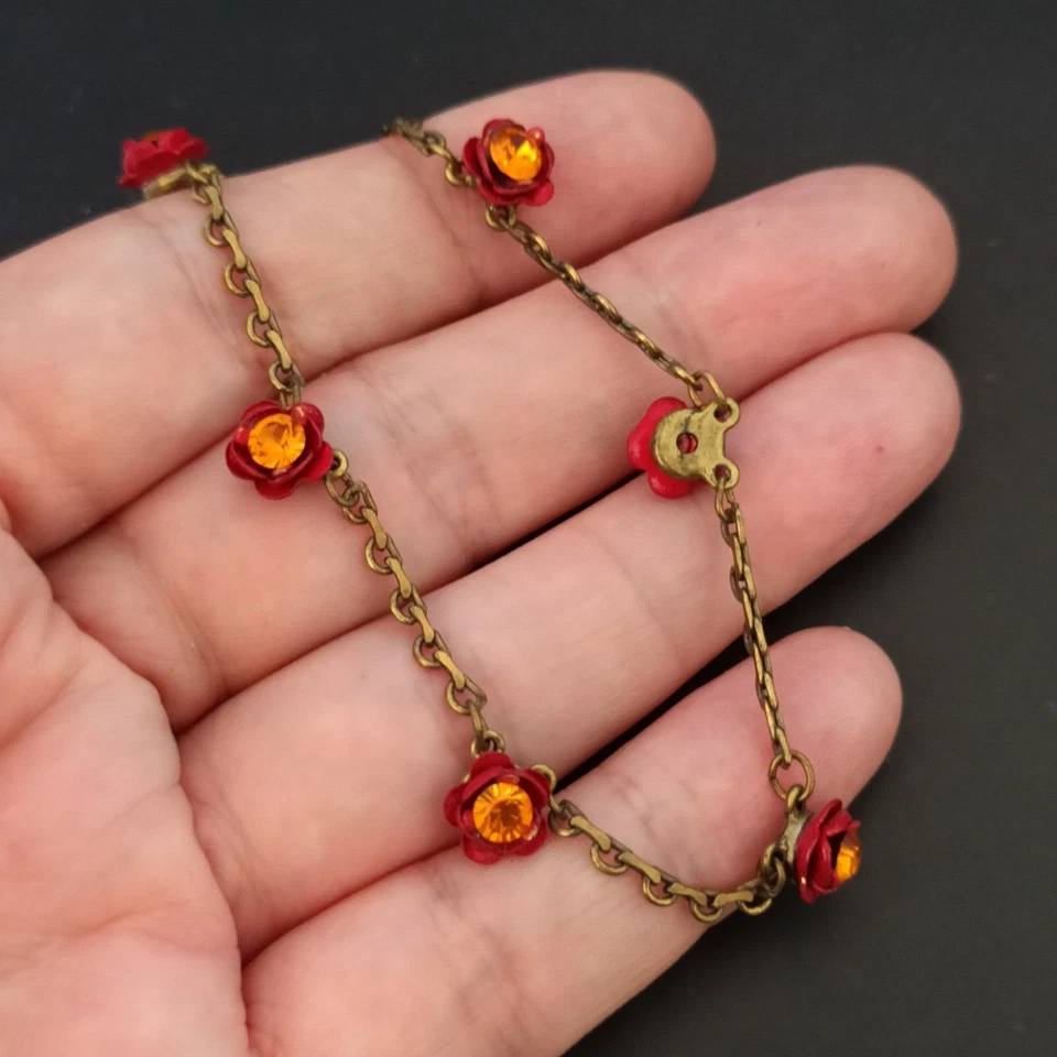 Pulsera Tobillera Michal Negrin Rosas Rojas Naranja Cristales Romántica Brillante De Colección Foto 2 de 4