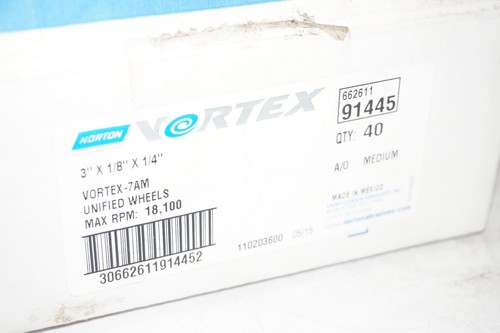 2 pcs NORTON 3" x 1/8" x 1/4" Grit Medium VORTEX 7AM Deburring Unified Wheels - Picture 2 of 2