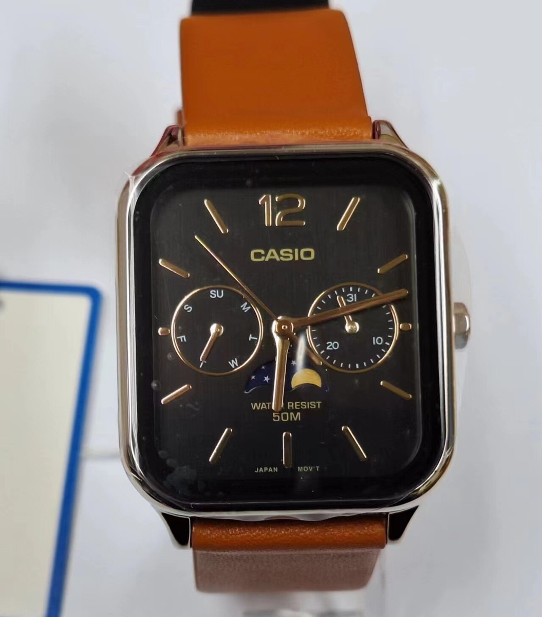 Casio Standard Analog Moonphase Men's Quartz Watch - Black / Brown