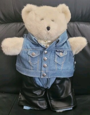*B Vintage 2003 Harley Davidson  Stuffed Bear Faux Leather Chaps, Jean  Jacket
