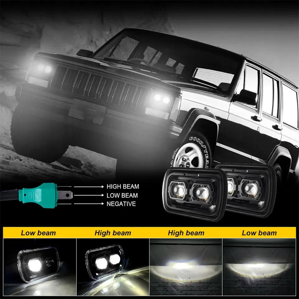 Pair 5x7" 7x6" LED Headlights Hi/Lo Sealed Beam For Jeep Cherokee XJ 1984-2001 - Image 2 of 4