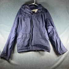 Vintage Eddie Bauer Men Windbreaker Jacket XL Nylon Navy Blue Mesh Lined Hooded