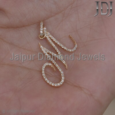 Solid 14k Yellow Gold Natural Diamond M Initial Word Alphabet Charm Gift Pendant