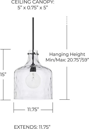 Crawford Urban Industrial Pendant Light with Clear Water Glass, Matte Black - Picture 2 of 5