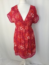 Mantaray Pink Red Floral Pattern Dress Lace Trim Lightweight Holiday Size S L964