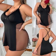 Women's Lace Sexy-Lingerie Nightwear Babydoll Sleepwear Chemise Dress Plus Size