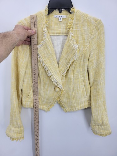 Cabi Blazer Womens Small Yellow Tweed Cropped Old Money Fringe Trim Jacket - Picture 6 of 10
