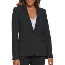 NWT Calvin Klein One Button Blazer Jacket Women's Size 8 Black Viscose Blend