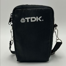 VTG Genuine TDK Cassette Tape Case/ Pouch Black Zip Up Shoulder Strap