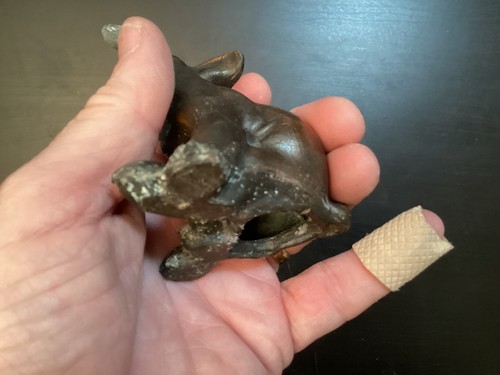 Statuina Bulldog francese vintage in metallo fuso, finitura lavaggio rame - Foto 9 di 16