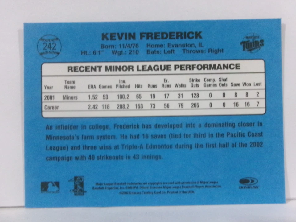 2002 Donruss Originals Kevin Frederick #242 Rookie RC - Image 2 of 2