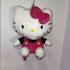 Hello Kitty Soft Plush Backpack Web Straps Pink White Zip Pocket Gift 12 X 9