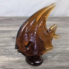Vintage Murano Hand Blown Amber Art Glass Angel Fish Paperweight Figurine
