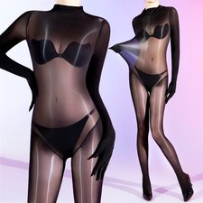 High Elastic Oil Glossy Bodysuit Sheer See Through Bodystocking Jumpsuit Catsuit