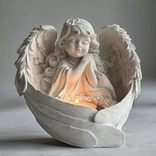 Image of Sitting Angel Tea Light Candle Holder Figurine Ornament Memorial Home Gift