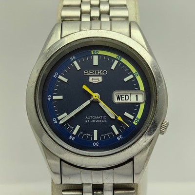 Seiko 5 Automatic 7S26-0202 Day & Date Blue 37 mm Dial 21 Jewels Men's Watch