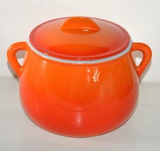Ancien petite cocotte en fonte émaillée LE CREUSET France orange rouge vintage