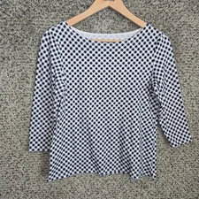 Talbots Top Womens SP Petite Small Blue Gingham Scoop Neck Tee Casual Ladies