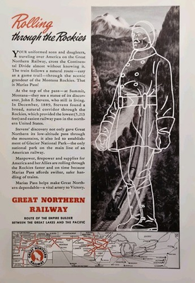 #ad #ad 1943 Great Northern Railway Print Ad Maria#x27;s Pass Montana Rockies John F Stevens $18.77